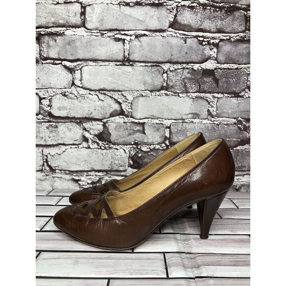 Cities VTG Brown Leather Pointed Toe Dress High Heels Women’s Sz 6M US/36.5EU - Picture 10 of 16
